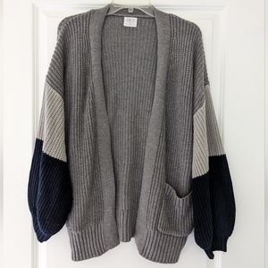 Sienna Sky Womens Gray & Navy Blue Slouchy Cardigan - M